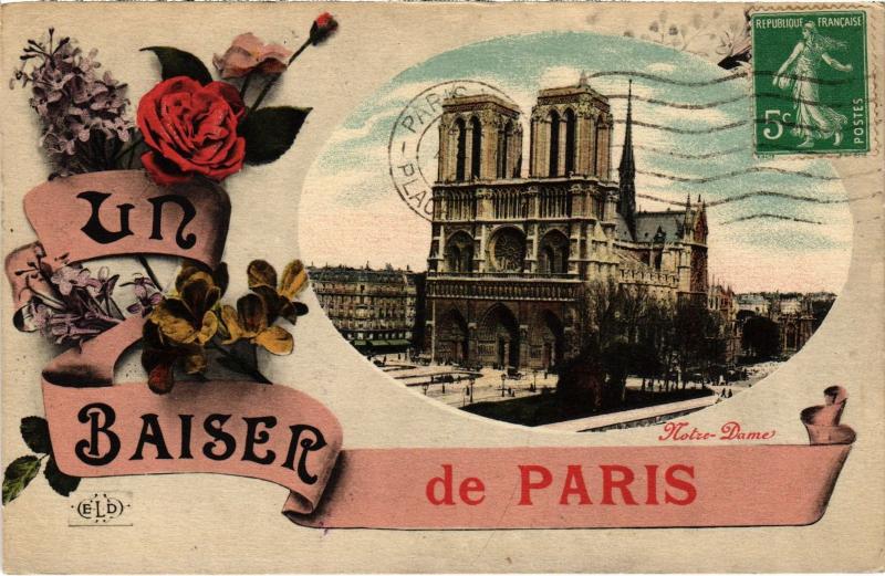 Carte postale ancienne Un Baiser de Paris 4e - Notre-Dame à Paris 4e