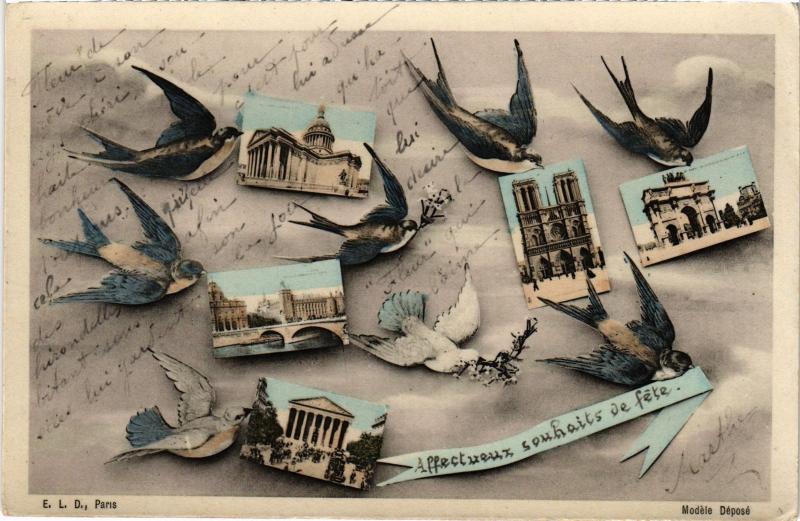 Carte postale ancienne Affectueux Souhaits de fete de Paris
