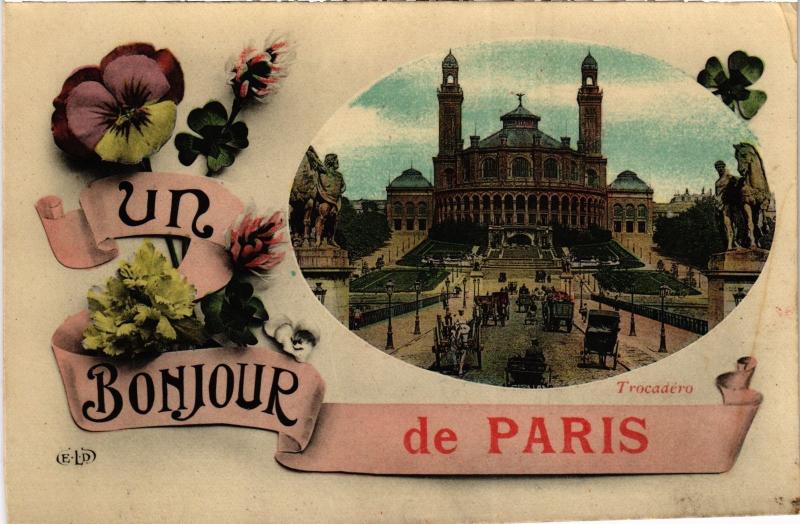 Carte postale ancienne Un Bonjour de Paris - Trocadéro à Paris 7e