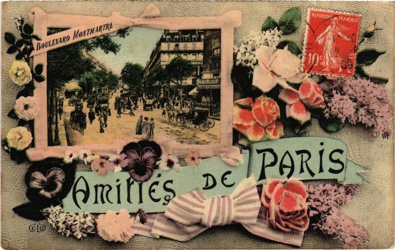 Carte postale ancienne Amitiés de Paris 2e - Bd Montmartre à Paris 2e