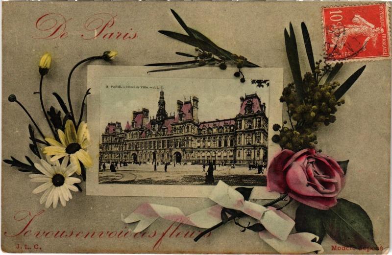 Carte postale ancienne Je vous envoie ces fleurs de Paris 4e - Hotel de Ville à Paris 4e