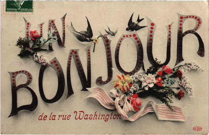 Carte postale ancienne Un Bonjour de Paris 8e - rue Washington à Paris 8e