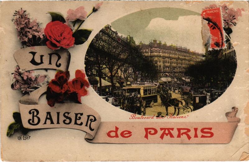 Carte postale ancienne Un Baiser de Paris 9e - Bd des Italiens à Paris 9e