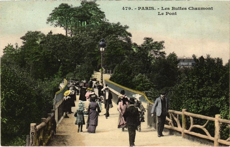 Carte postale ancienne Les Buttes-Chaumont - Le Pont à Paris 19e