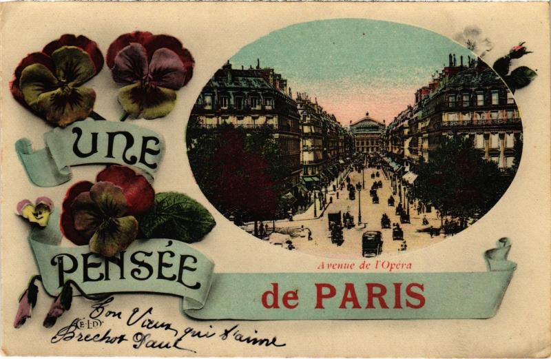 Carte postale ancienne Une pensée de Paris 2e - Av de l'Opéra à Paris 2e