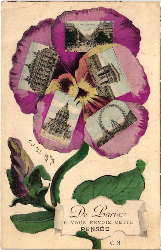 Carte postale ancienne Je vous envoie cette Pensée de Paris