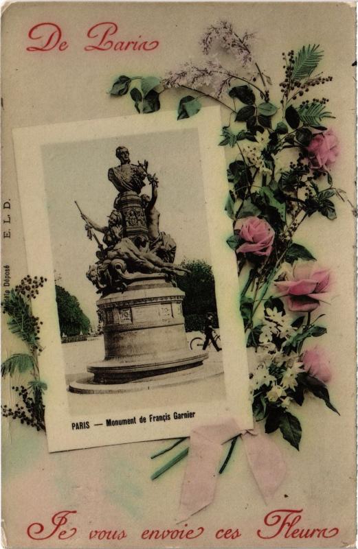 Carte postale ancienne De Paris Je vous envoie ces Fleurs - Monument de Francis Garnier à Paris 5e