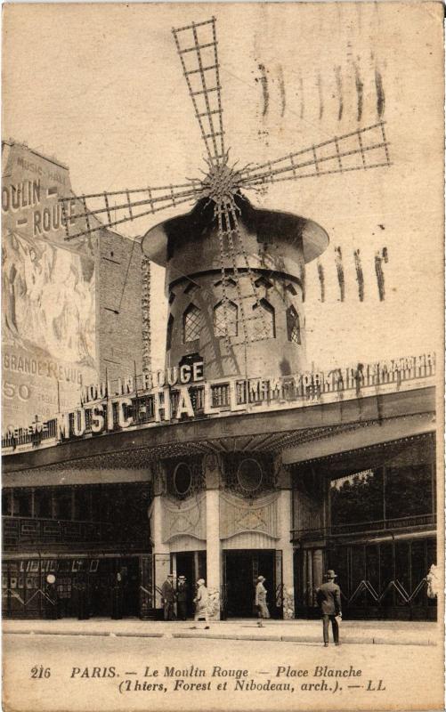 Carte postale ancienne Le Moulin Rouge - Place Blanche à Paris 18e