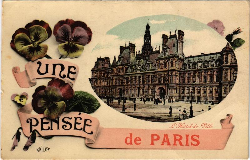Carte postale ancienne Une pensée de Paris 4e - Hotel de Ville à Paris 4e
