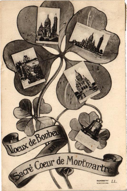 Carte postale ancienne Voeux de Bonheur du Sacré Coeur de Montmartre Paris 18e à Paris 18e