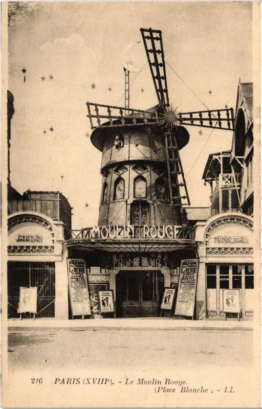Carte postale ancienne Le Moulin Rouge, Place Blanche à Paris 18e
