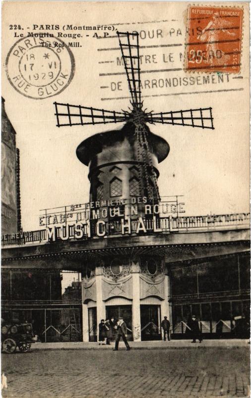 Carte postale ancienne Montmartre - Le Moulin Rouge à Paris 9e