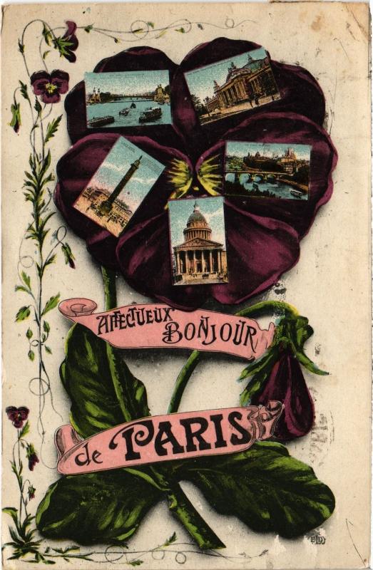 Carte postale ancienne Affectueux Bonjour de Paris