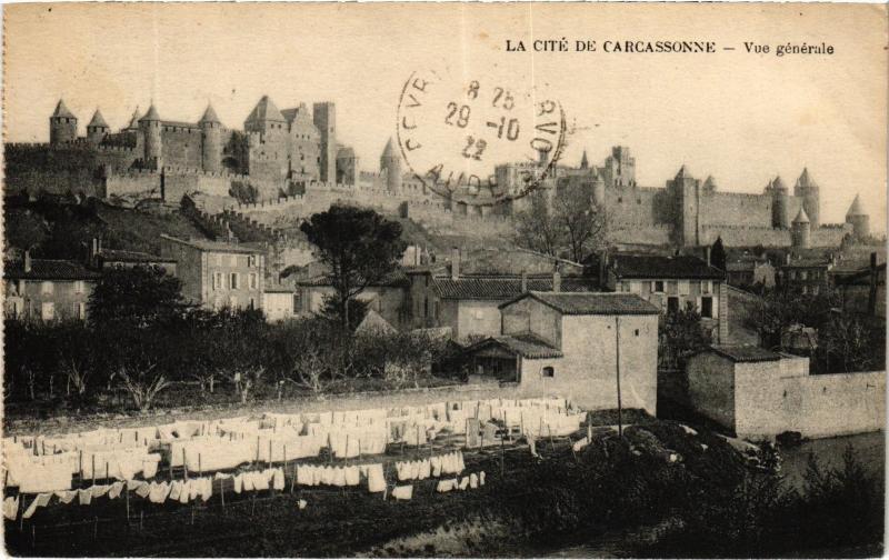 Carte postale ancienne Aude Carcassonne Vue générale Chateau à Carcassonne