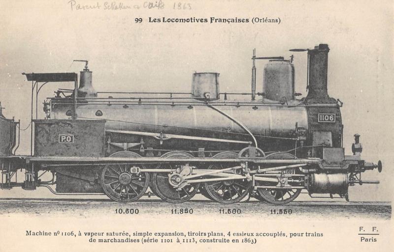 Carte postale ancienne Train - Les Locomotives Francaises (Orleans) - Machine N°1106 A Vapeur Satur