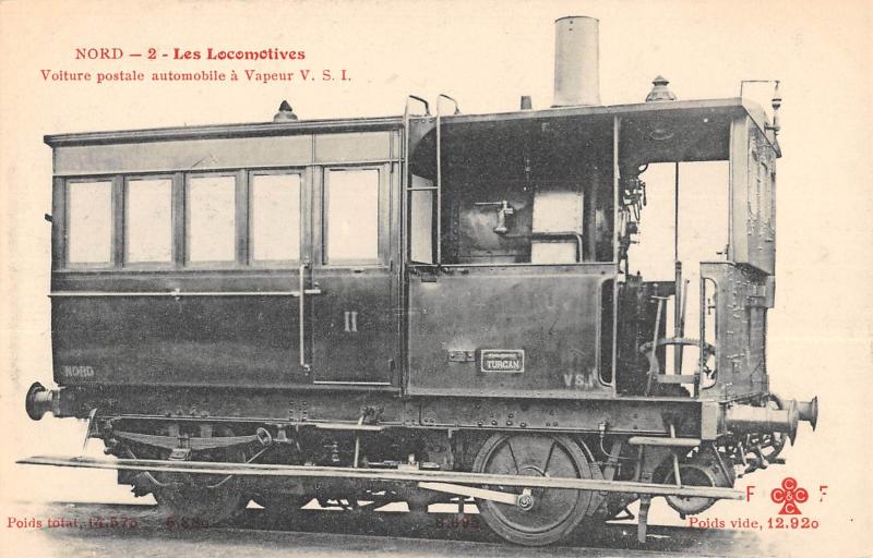 Carte postale ancienne Train - Les Locomotives (Nord) - Voiture Postale Automobile A Vapeur Vsi