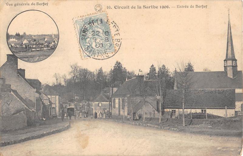Carte postale ancienne Circuit De La Sarthe 1906 - Entree De Berfay à Berfay