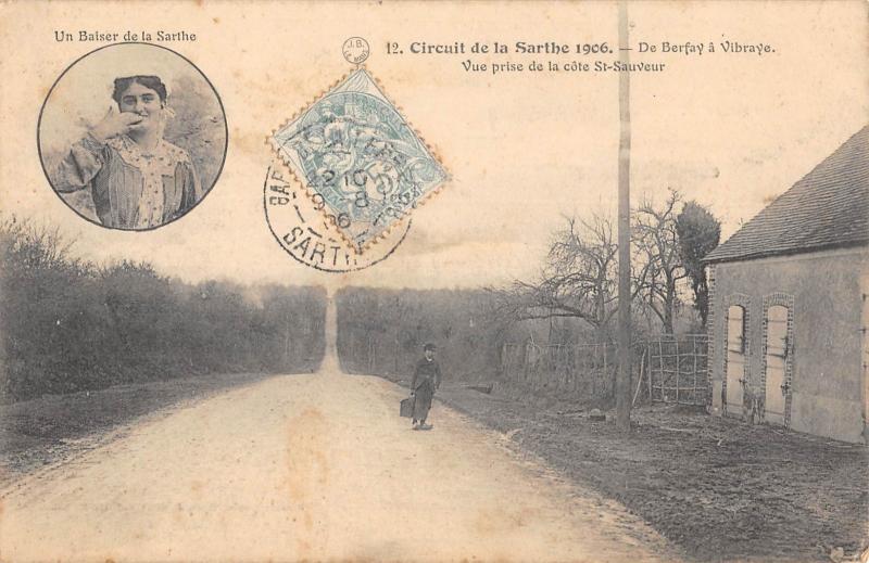 Carte postale ancienne Circuit De La Sarthe 1906 - De Berfay A Vibraye à Berfay