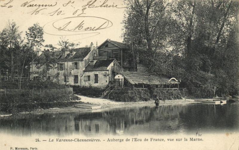 Carte postale ancienne Auberge de l'Ecu de France, vue sur la Marne
