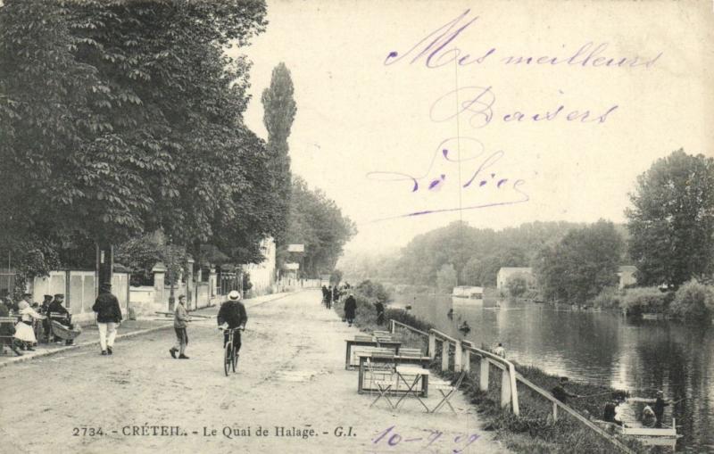 Carte postale ancienne Créteil-Le Quai de Halage à Créteil