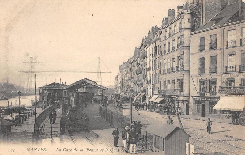 Carte postale ancienne Nantes - La Gare De La Bourse Et Le Quai Des Fosses - Train à Nantes
