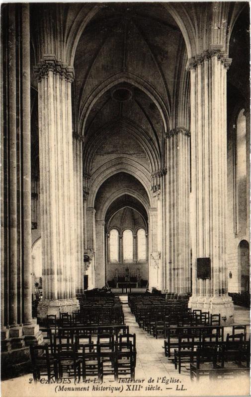 Carte postale ancienne Candes interieur de l'eglise