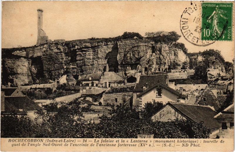 Carte postale ancienne Rochecorbon la falaise et la Lanterne à Rochecorbon