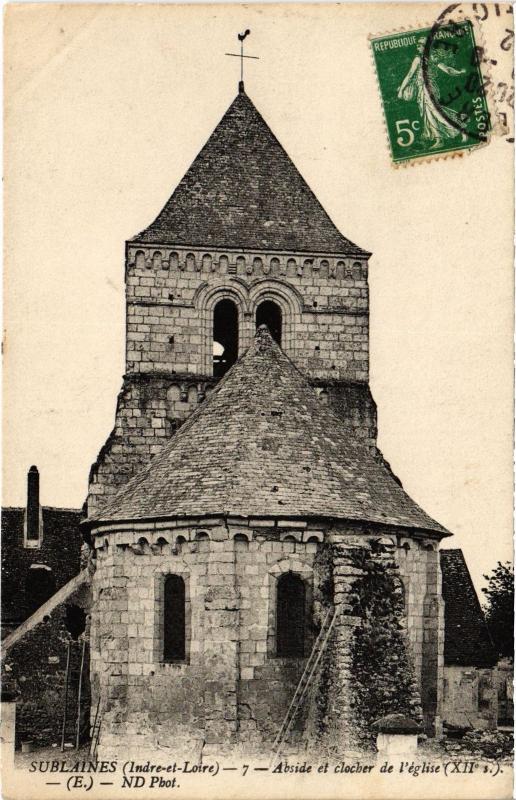 Carte postale ancienne Sublaines Abside et clocher de l'eglise à Sublaines