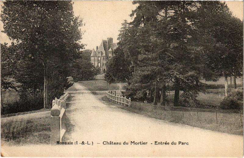 Carte postale ancienne Monnaie Chateau du Mortier entree du parc à Monnaie