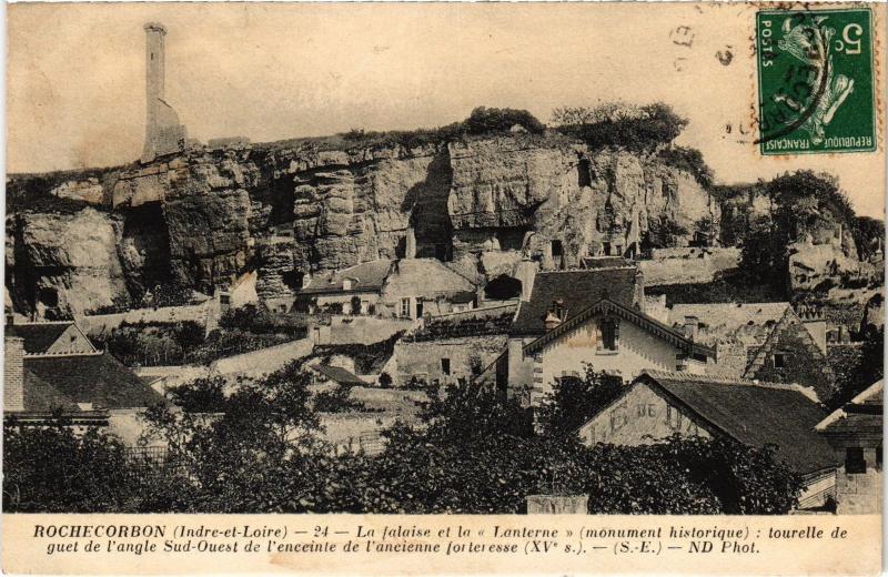 Carte postale ancienne Rochecorbon la falaise et la Lanterne à Rochecorbon