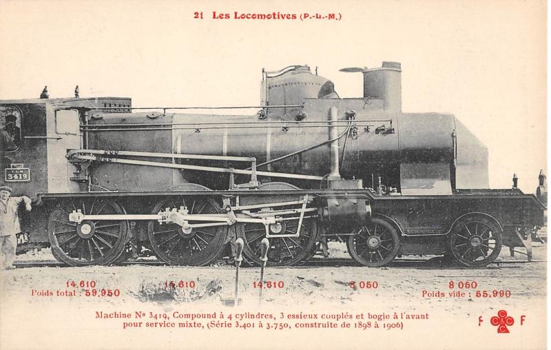 Carte postale ancienne Theme Train - Les Locomotives (P.L.M.)  - Machine N°3419