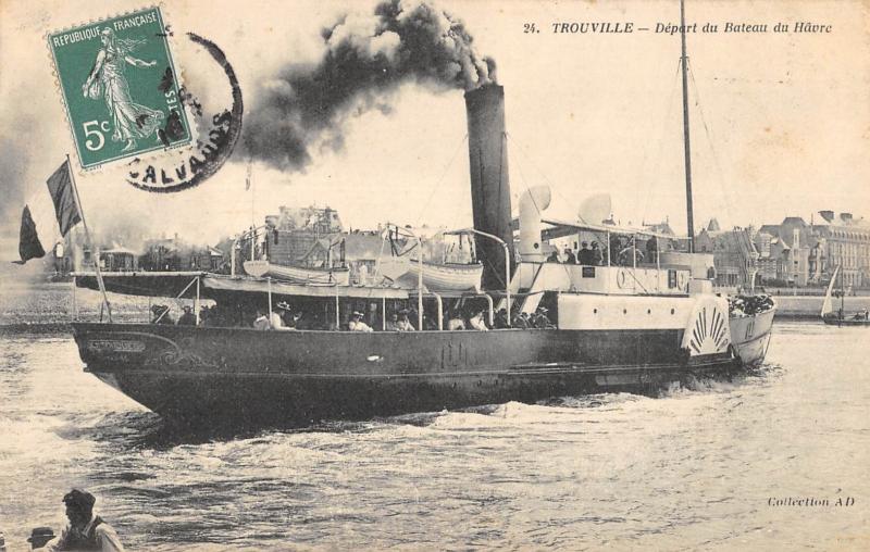 Carte postale ancienne Trouville - Depart Du Bateau Du Havre - Gros Plan