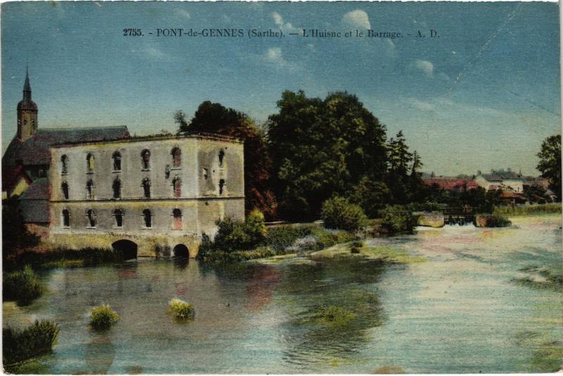 Carte postale ancienne Pont de Gennes Huisne et le Barrage