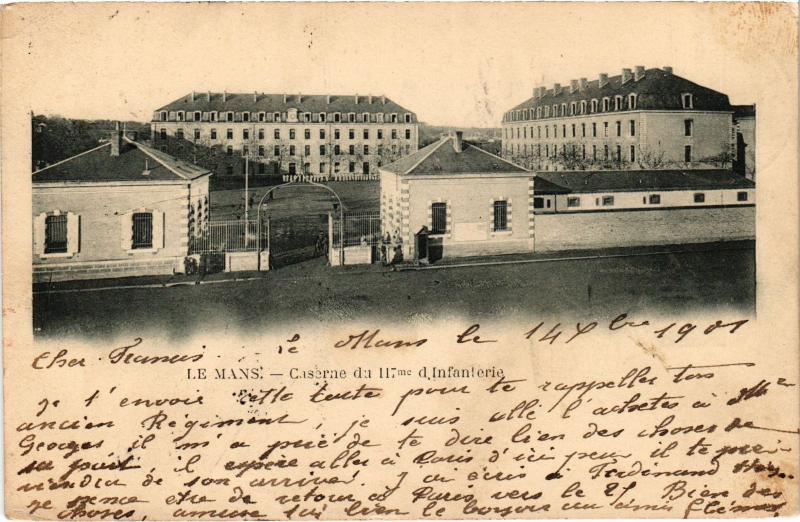 Carte postale ancienne Le Mans Caserne du 117me d'infanterie au Mans