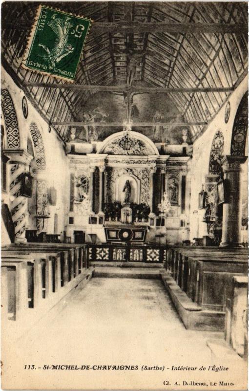 Carte postale ancienne St Michel Chavaignes interieur de l'eglise