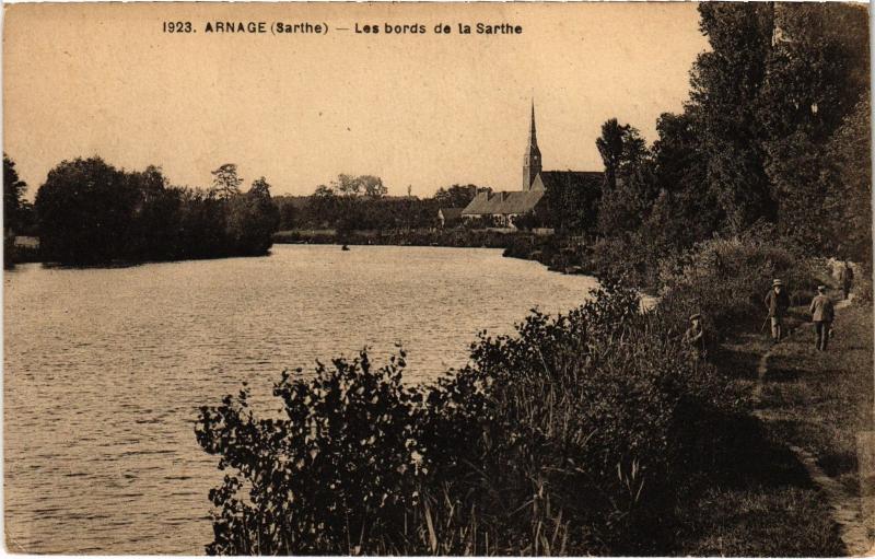 Carte postale ancienne Arnage les bords de la Sarthe à Arnage