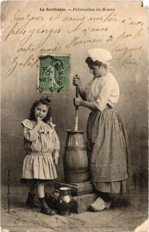 Carte postale ancienne La Sarthoise Fabrication du Beurre