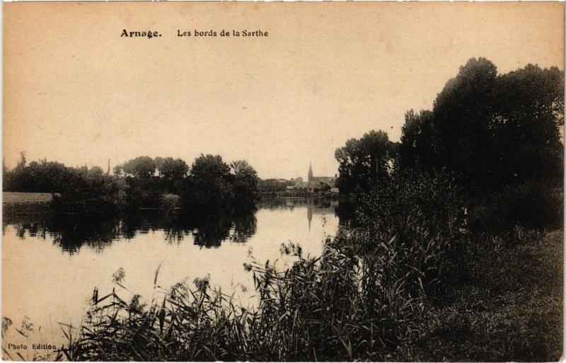 Carte postale ancienne Arnage les bords de la Sarthe à Arnage