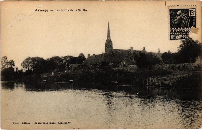 Carte postale ancienne Arnage les bords de la Sarthe à Arnage