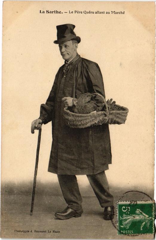 Carte postale ancienne Le Pere Queru allant au Marche