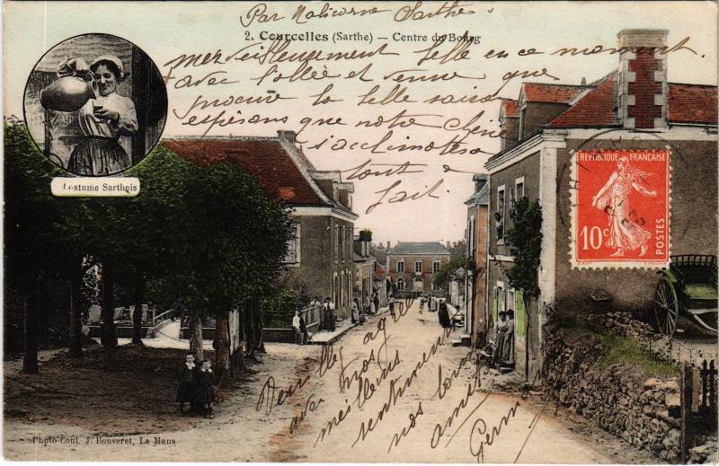 Carte postale ancienne Courcelles Centre du Bourg