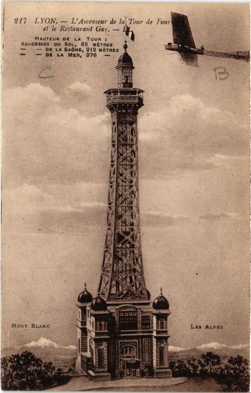 Carte postale ancienne Lyon - L'Asceneur de la Tour de Fourviere et le Restaurant Gay à Lyon