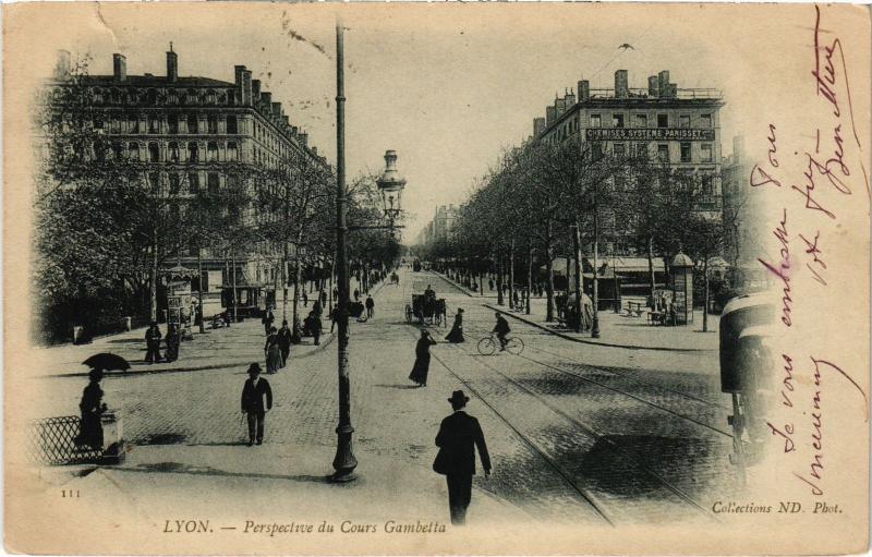 Carte postale ancienne Lyon - Perspective du Cours Gambetta à Lyon