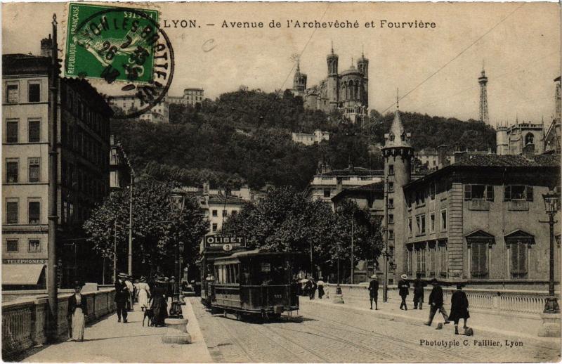 Carte postale ancienne Lyon - Avenue de l'ARcheveche et Fourviere à Lyon