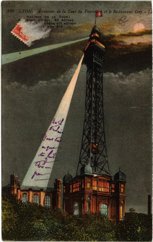 Carte postale ancienne Lyon - Asceneur de la Tour de Fourviere et le Restaurant Gay à Lyon