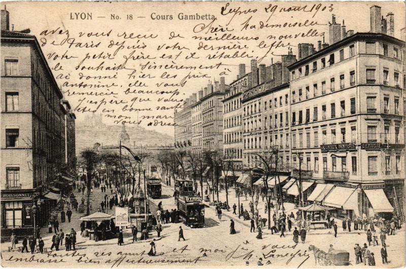 Carte postale ancienne Lyon - Cours Gambetta à Lyon