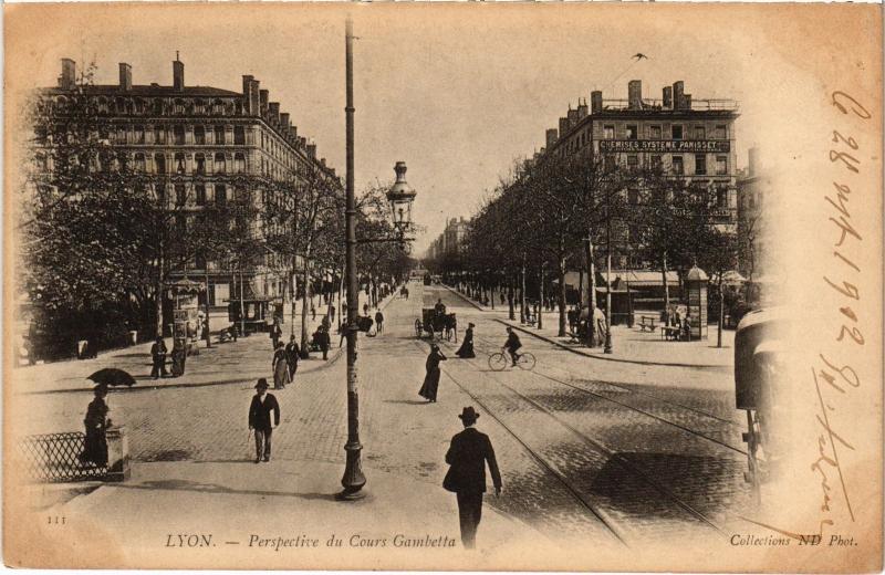 Carte postale ancienne Lyon - Perspective du Cours Gambetta à Lyon