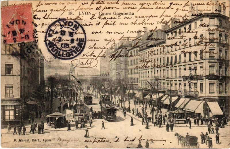 Carte postale ancienne Lyon - Cours Gambetta à Lyon