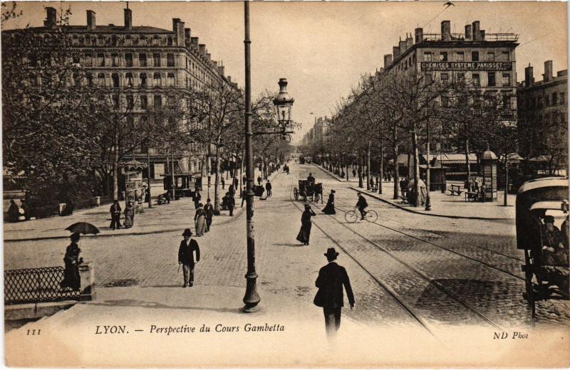 Carte postale ancienne Lyon - Perspective du Cours Gambetta à Lyon