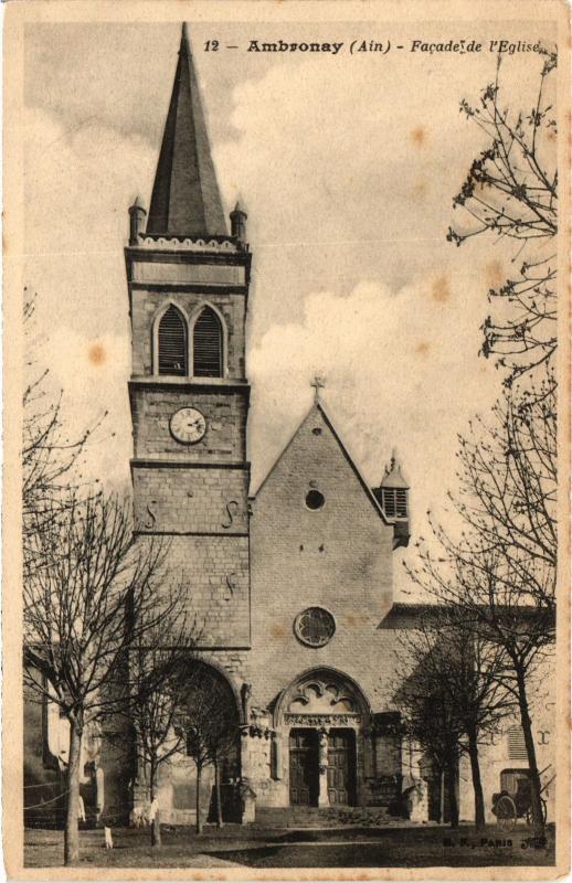 Carte postale ancienne Ambronay Facade de l' Eglise à Ambronay